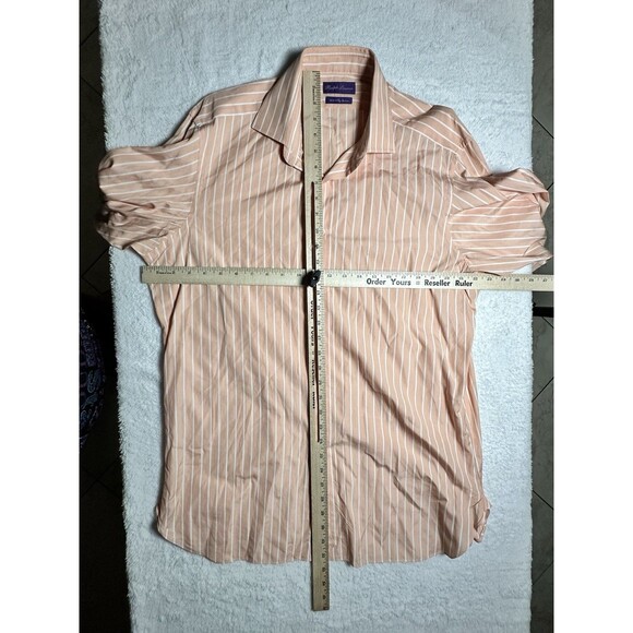 Ralph Lauren Purple Label Peach &  White Striped Button Up Shirt Sz 16 1/2 *READ - Picture 7 of 9